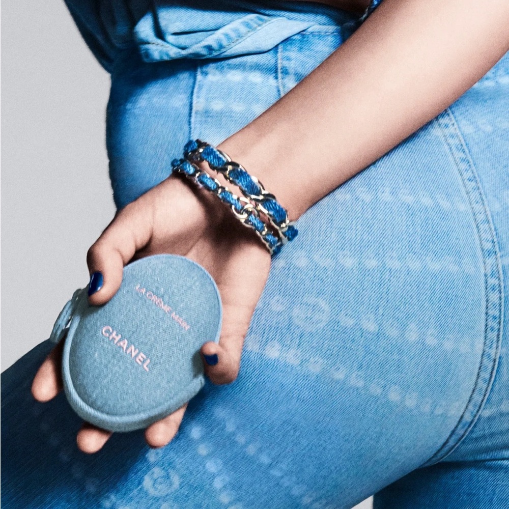 Chanel hand cream with denim pouch CHANEL denim collection CHANEL LA CRÈME MAIN